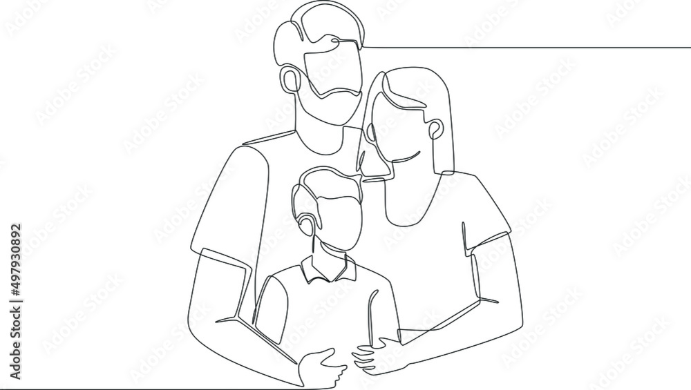 Single continuous line drawing of Portrait of happy successful young family with son. one line draw design graphic vector illustration. Single continuous line drawing of Portrait of happy successful young family with son. one line draw design graphic vector illustration.