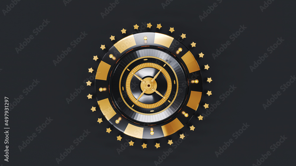 Roulette, roulette in poker chip isolated on dark background, fornt