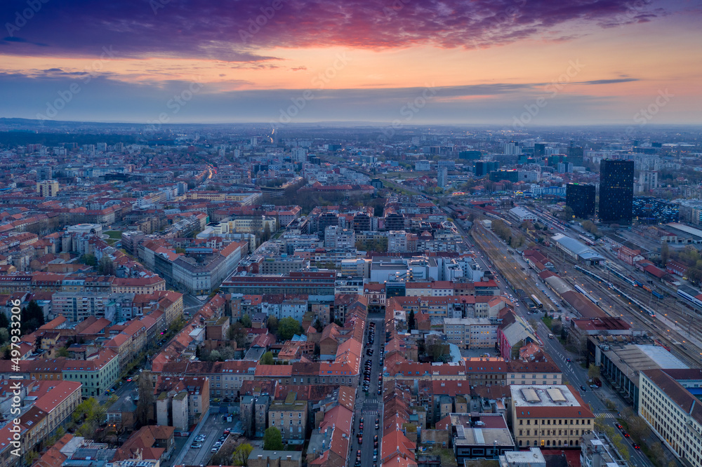 Spring morning in Zagreb, from air