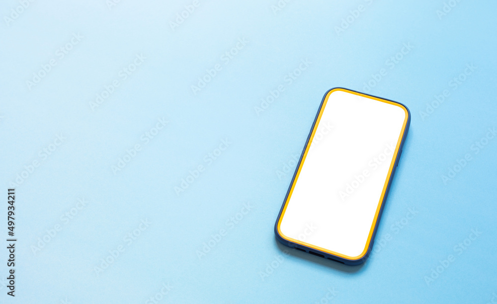 Top view of smartphone with white screen on colorful background. Top view of smartphone with white screen on colorful background.