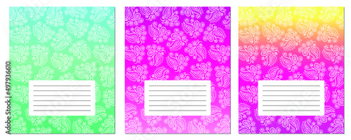 Covers for copybook with curly pattern. A5. Vector illustration.