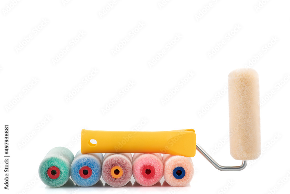 Obraz premium Set of colorful paint roller isolated on white background