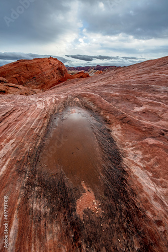 Red rock in Valley of Fire under heavy rain fall