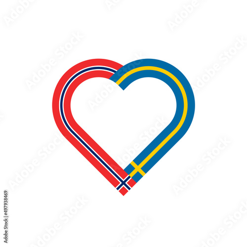 unity concept. heart outline icon of norway and sweden flags. vector illustration isolated on white background