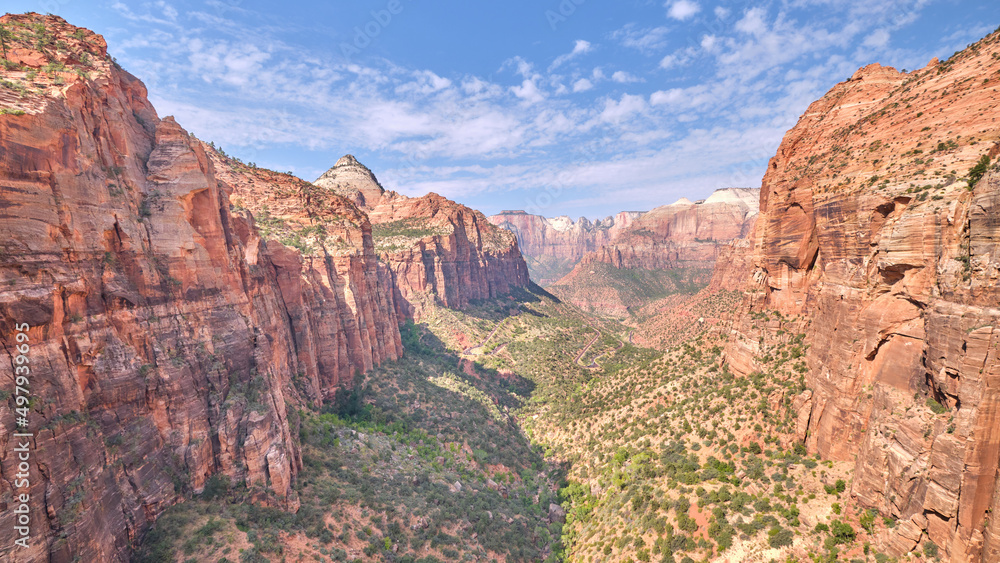 Panoramic shot of a beautiful Canyon in Zion National Park