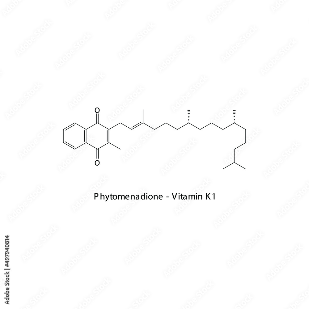 Vitamin K1 Skeletal structure and molecular formula. Organic