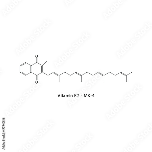 Vitamin K2 MK-4 Skeletal structure and molecular formula. Organic biomolecule, isolated vector illustration