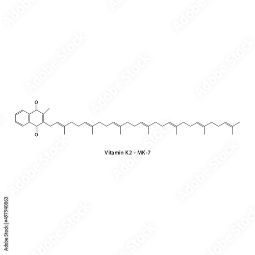 Vitamin K2 MK-7 Skeletal structure and molecular formula. Organic biomolecule, isolated vector illustration