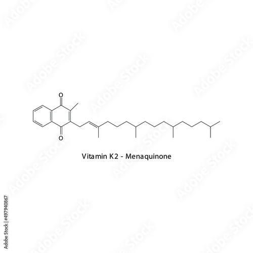 Vitamin K2 Menaquinone Skeletal structure and molecular formula. Organic biomolecule, isolated vector illustration