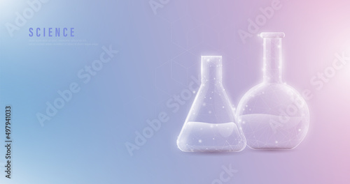 Science chemical test tubes. Line, dot and low polygon, structure design. Vector illustration