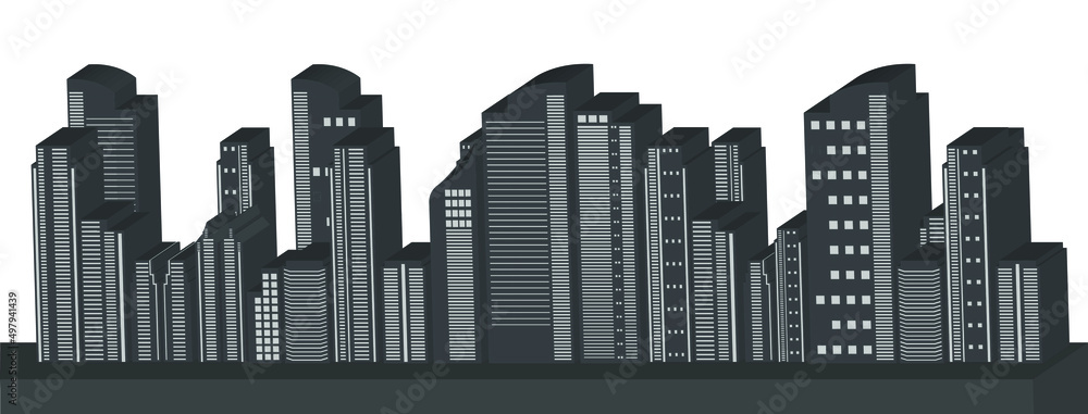 3D Vector illustration of building scenery in a flat layout city in black and white 3D Vector illustration of building scenery in a flat layout city in black and white