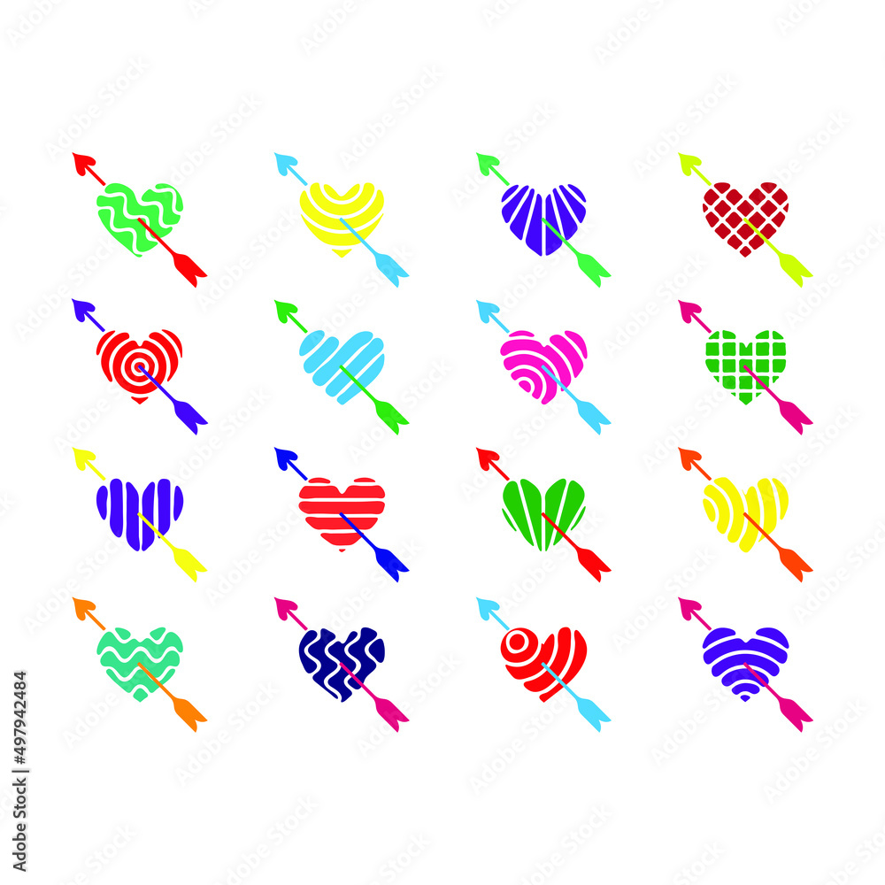 1 set contains few of heart illustration. This designs created manually and given different colors. Suitable for various purposes such as invitation cards, room decorations, and others