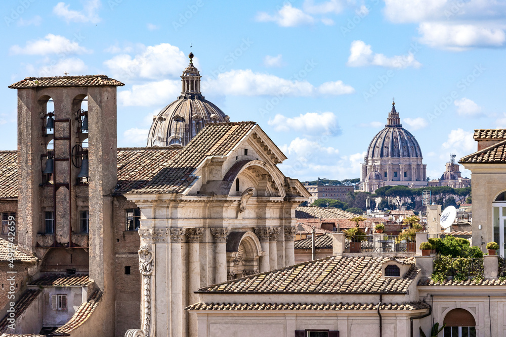 Fototapeta premium Landscape from Capitol terrace on roofs and churches of the ancient city of Rome