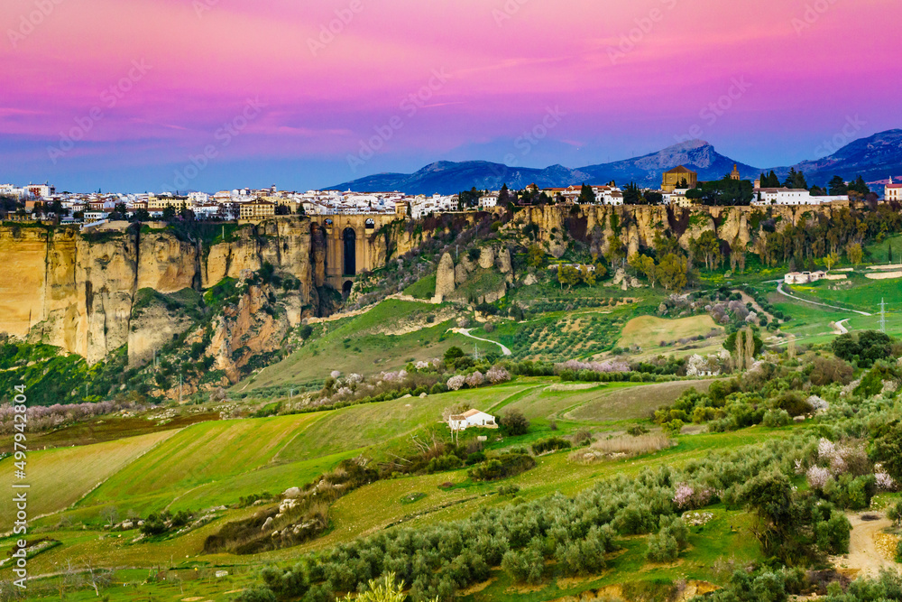 Ronda town and valley, Andalusia, Spain.