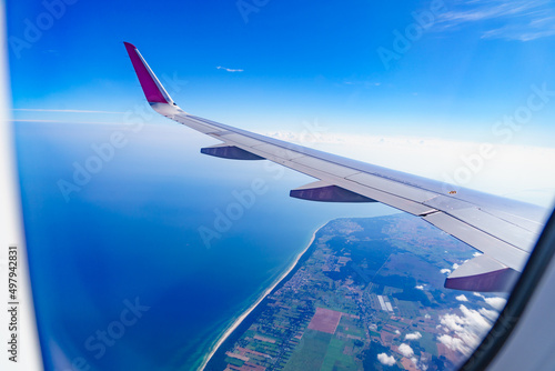 View from an airplane window to Baltic Sea