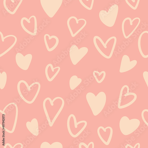 Abstract seamless pattern with heart doodles. Suitable for Valentine's Day wrapping paper, textile for infants or girls. Vector illustration EPS10