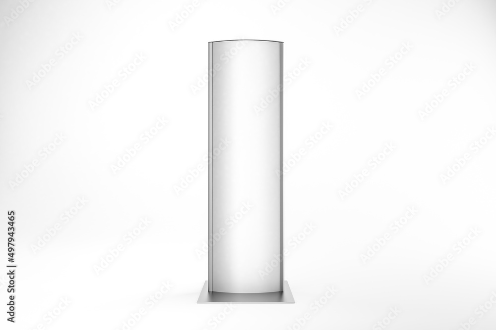 Mockup of a curved Totem display. Advertising display panel isolated on white background..View of a 3D three-dimensional illustration model of a poster display stand with light. Mockup of a curved Totem display. Advertising display panel isolated on white background..View of a 3D three-dimensional illustration model of a poster display stand with light.