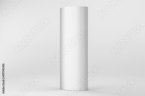 Mockup of a curved Totem display. Advertising display panel isolated on white background..View of a 3D three-dimensional illustration model of a poster display stand with light. photo