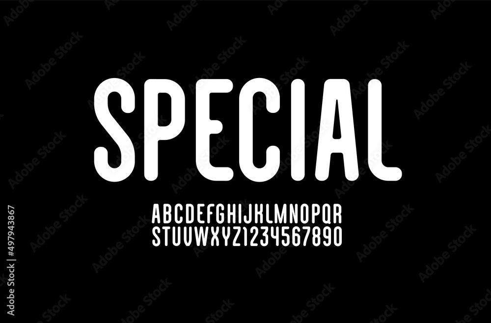 Obraz premium Condensed white font, rounded high alphabet, modern letters and numbers