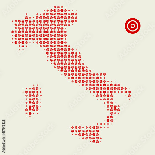 Mappa vettoriale dell'Italia, mosaico di icone a cerchi, editabile, contiene anche versione JPG