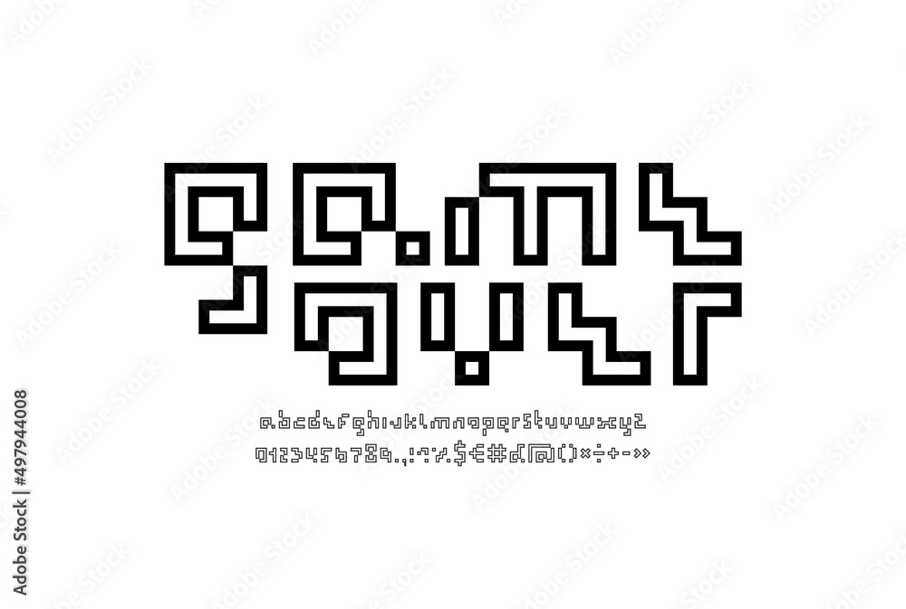 Digital font, alphabet made of lines, letters and number Digital font, alphabet made of lines, letters and number
