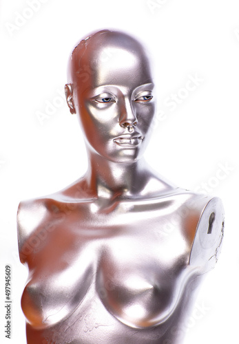 silver mannequin isolated on white background