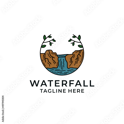 Watterfall nature vintage logo design