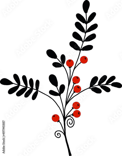 A twig with leaves and berries. Vector file for designs.