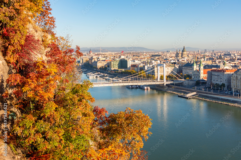 Fototapeta premium Budapest cityscape and Danube river in autumn, Hungary