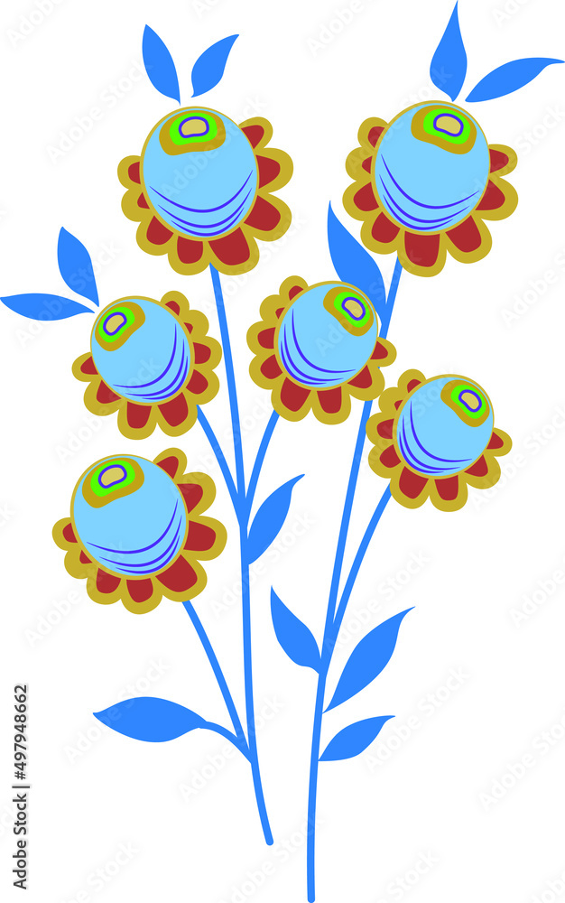 Decorative twigs with flowers and blue leaves.