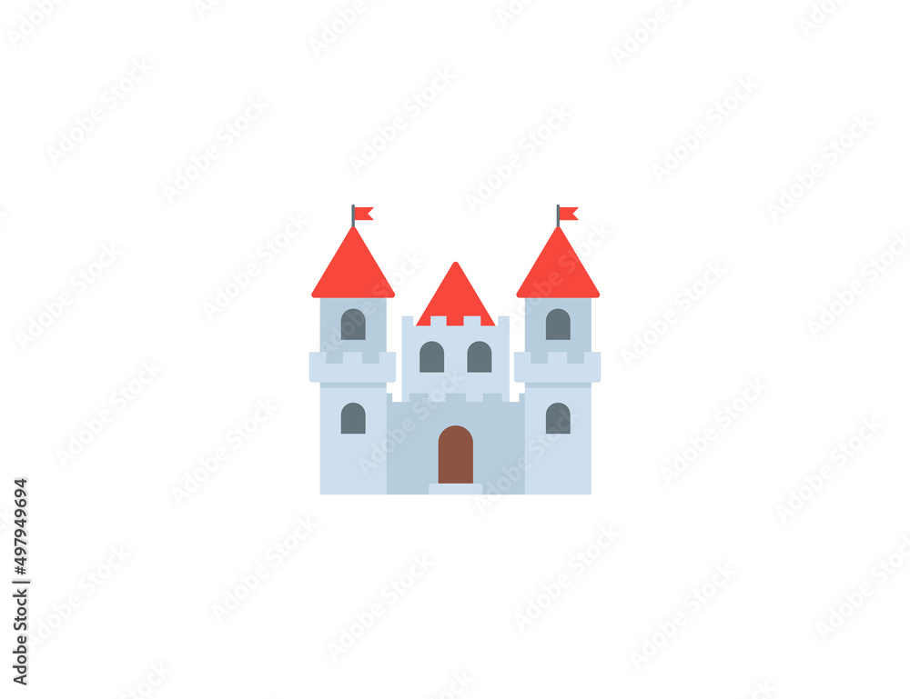 Castle vector flat emoticon. Isolated Turrets illustration. European Castle icon