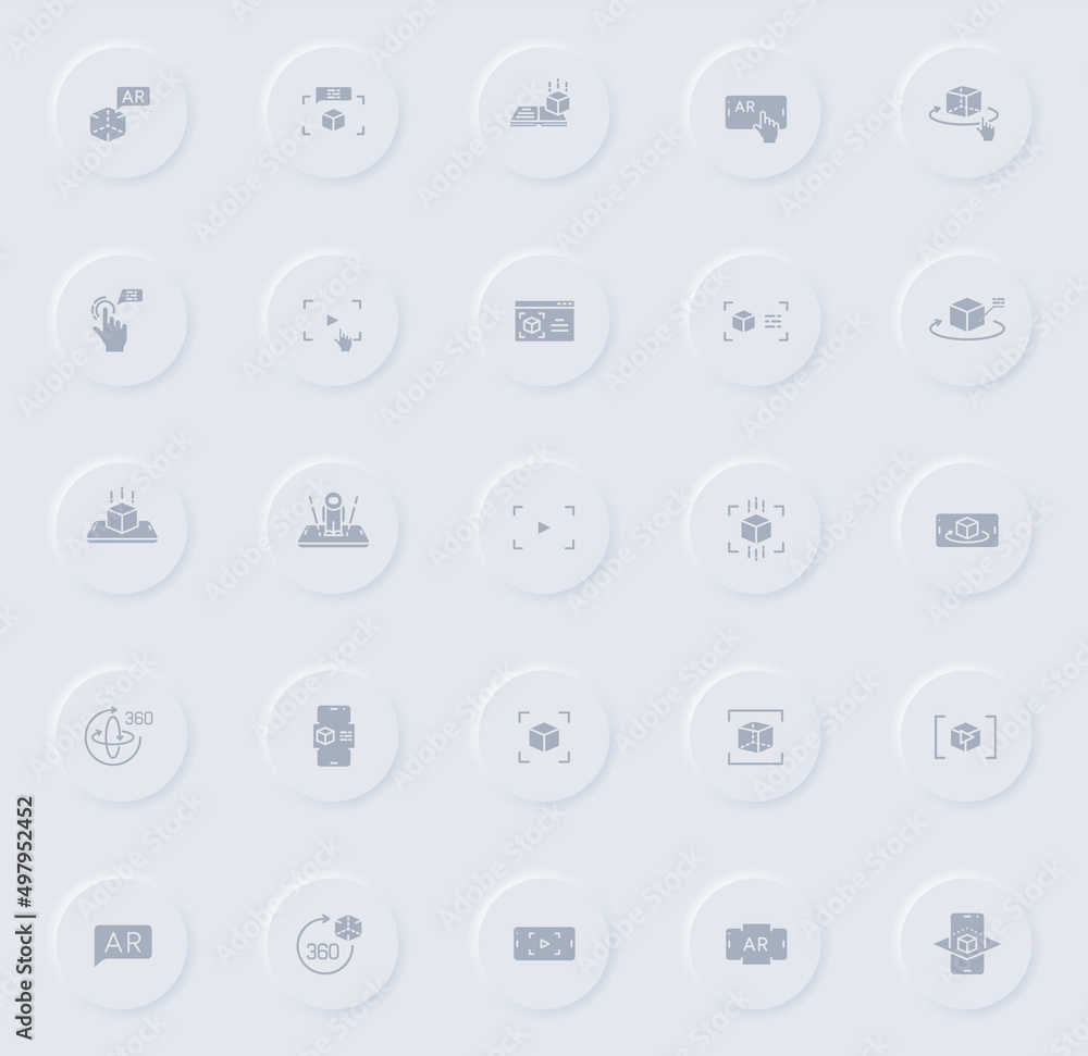 augmented reality gray vector icons on round rubber buttons. augmented reality icon set for web, mobile apps, ui design and promo business polygraphy augmented reality gray vector icons on round rubber buttons. augmented reality icon set for web, mobile apps, ui design and promo business polygraphy