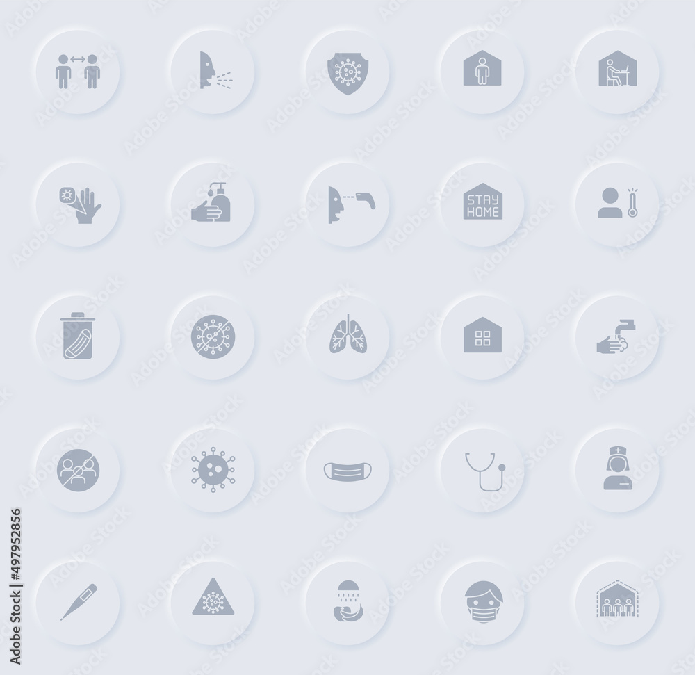 coronavirus gray vector icons on round rubber buttons. coronavirus icon set for web, mobile apps, ui design and promo business polygraphy coronavirus gray vector icons on round rubber buttons. coronavirus icon set for web, mobile apps, ui design and promo business polygraphy