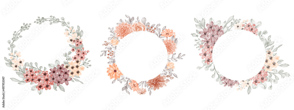 Obraz premium Collection of hand drawn wedding frames with flower arrangements