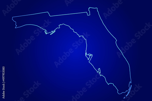 FLORIDA Map of Abstract High Detailed Glow Blue Map on Dark Background logo illustration
