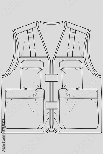 chest vest bag outline drawing vector, chest vest bag in a sketch style, trainers template outline, vector Illustration.
