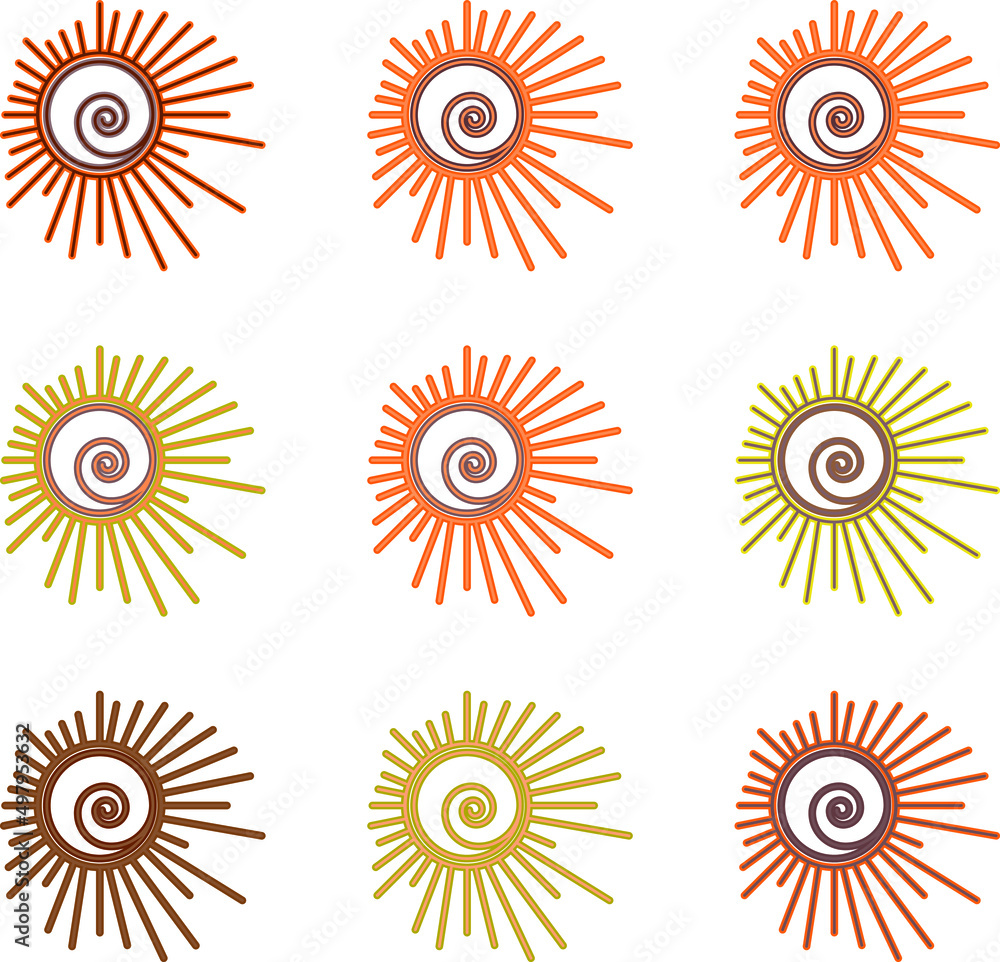 A set of several suns of the same shape and different colors. Vector file. A set of several suns of the same shape and different colors. Vector file.