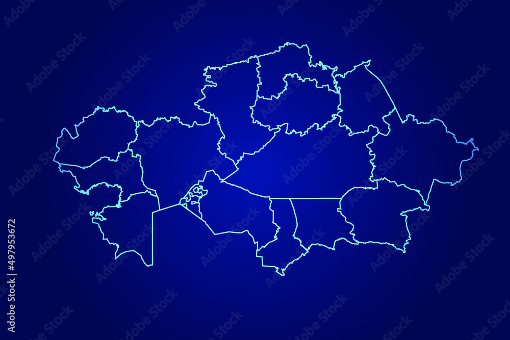 Kazakhstan Map of Abstract High Detailed Glow Blue Map on Dark Background logo illustration	