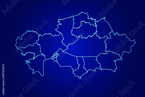Kazakhstan Map of Abstract High Detailed Glow Blue Map on Dark Background logo illustration 