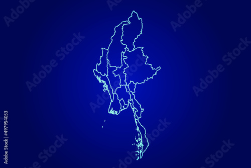 Myanmar Map of Abstract High Detailed Glow Blue Map on Dark Background logo illustration 