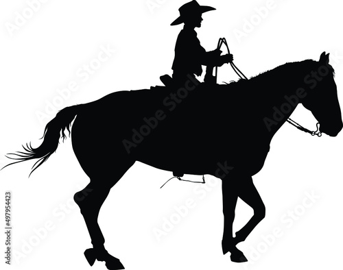 Obraz na plátně Vector silhouette of a young boy riding a horse.