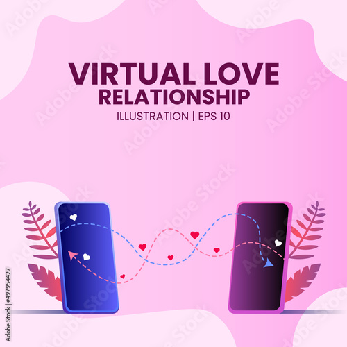 virtual love relationship online dating via smartphone illustration
