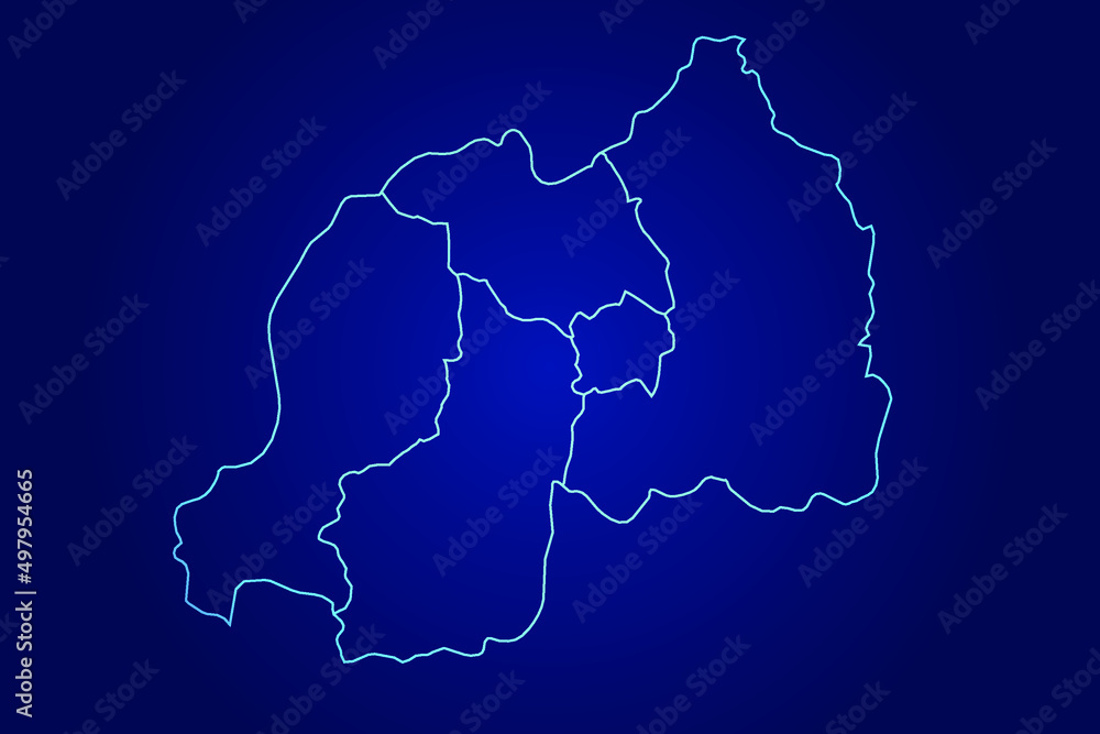 Rwanda Map of Abstract High Detailed Glow Blue Map on Dark Background logo illustration Rwanda Map of Abstract High Detailed Glow Blue Map on Dark Background logo illustration