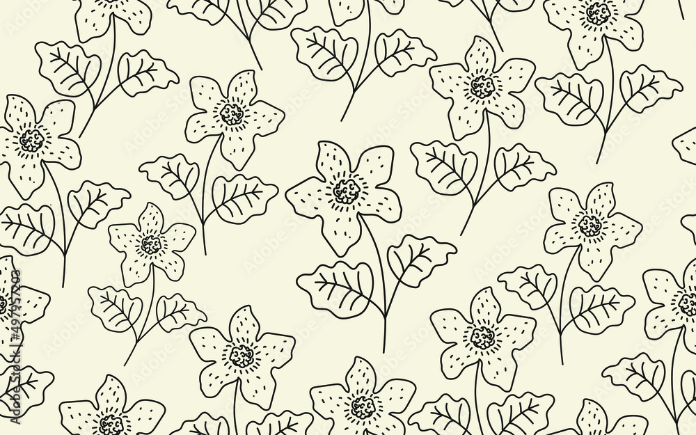 seamless pattern with line simple flowers