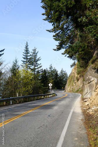 Twisting section of Chuckanut Drive which is a popular scenic tourist route in Washington State, also known as SR 11