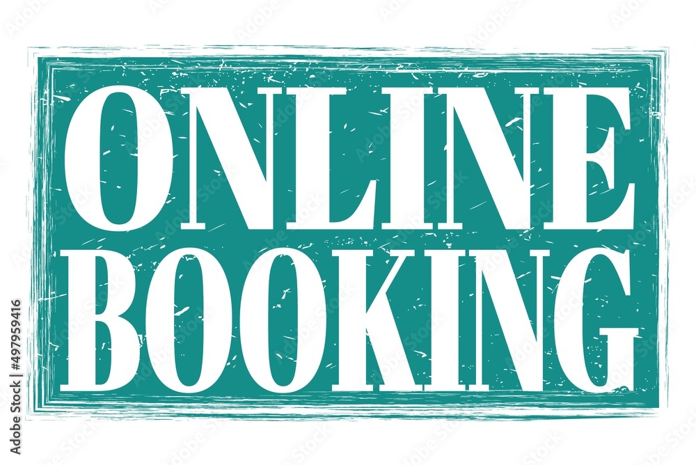 ONLINE BOOKING, words on blue grungy stamp sign ONLINE BOOKING, words on blue grungy stamp sign