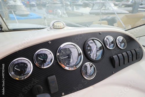 Motor boat dashboard with navigation devices