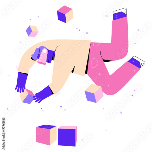 man collects cubes in virtual reality