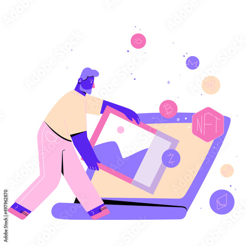 man creates an NFT picture