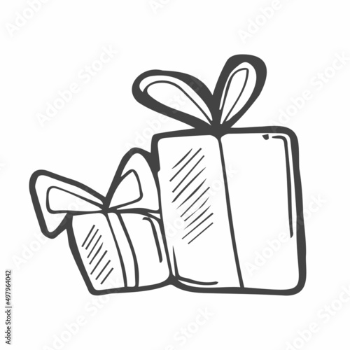 Hand drawn gift boxes icon in doodle style.